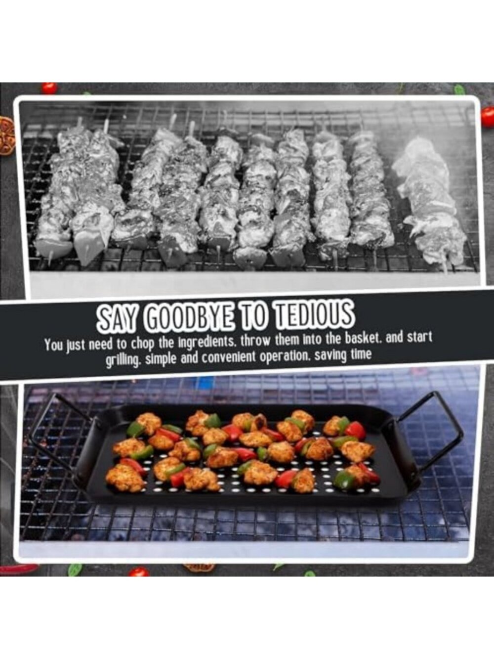3-Pack Stainless Steel Grill Topper Pans for BBQ, Nonstick Vegetable & Meat - Picture 5 of 6